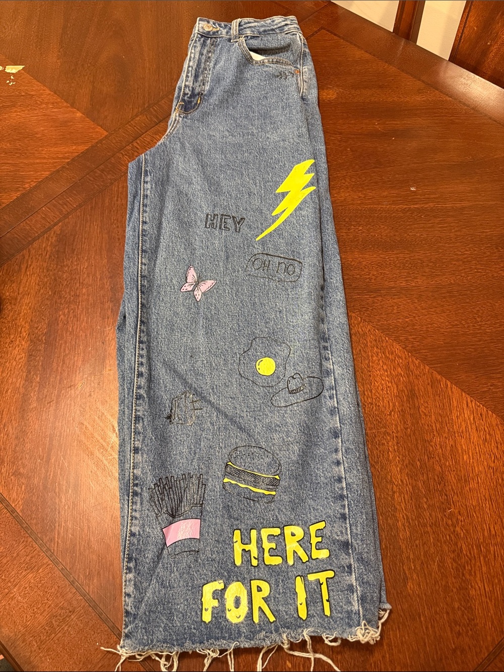wild fable Denim Wide-Leg Jeans with Yellow Lightning & Pink Butterfly